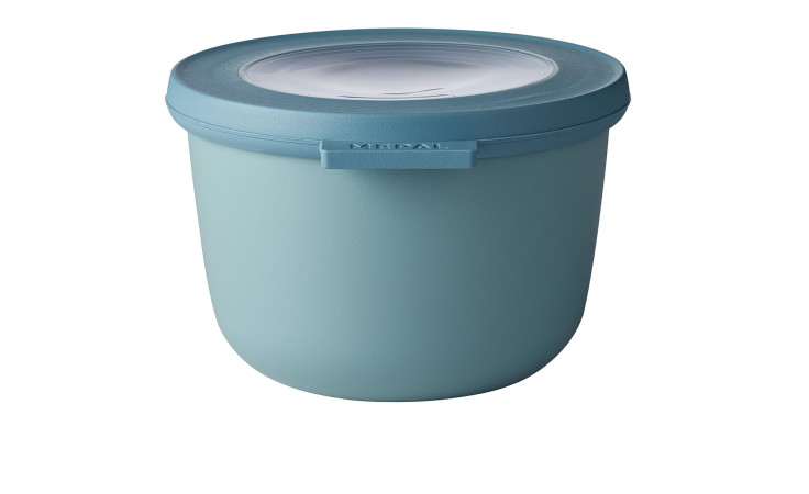 Der Mepal Multischüssel Cirqula 500 ml ist ein blauer, runder Lebensmittelbehälter mit Deckel und transparenter Mitte.