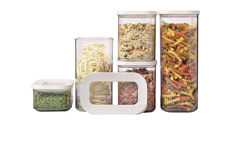 Das 5-teilige Starter-Set Modula von Mepal aus klarem Kunststoff, ideal für Pasta, Kräuter und Körner.