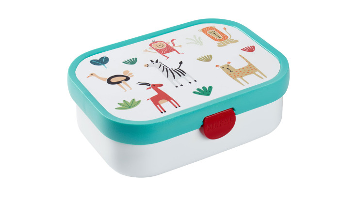 Mepal Brotdose Campus 750 ml Lunchbox mit türkisfarbenem Deckel, verziert mit niedlichem Löwe, Zebra und Giraffe.