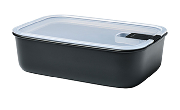 Mepal Frischhaltedose Easyclip 1500 ml, rechteckig mit transparentem Deckel und schwarzem Riegel, abgebildet auf weißem Hintergrund.