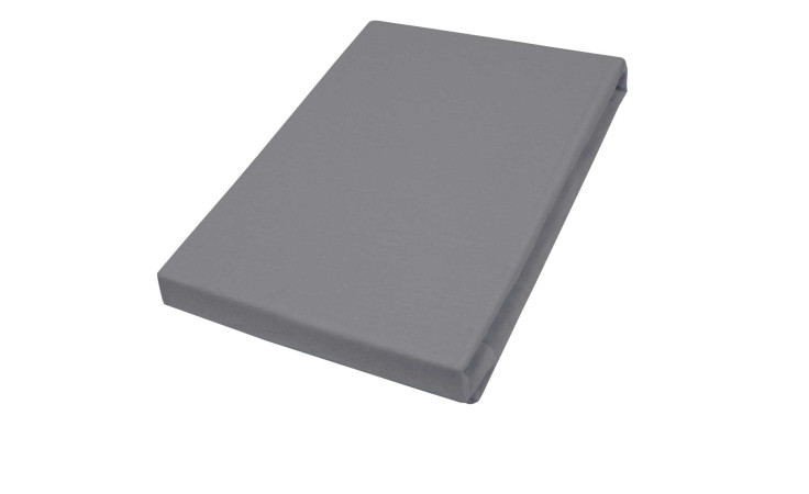 Jersey-Boxspring-Spannbettlaken 180-200 x 200 cm in anthrazit auf einer grauen rechteckigen Schaumstoffmatratze, weißer Hintergrund.