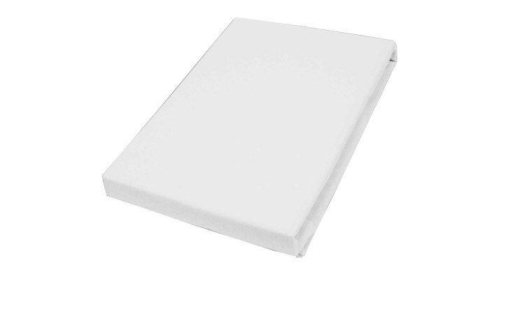 Der Jersey-Topper-Spannbettlaken 140-160 x 200 cm passt auf eine rechteckige Matratze vor weißem Hintergrund.