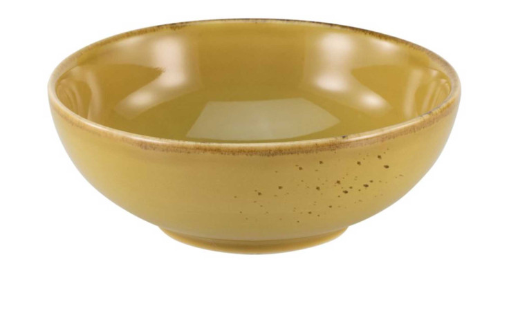 Eine gelbe Creatable Schale Nature 16,5 cm mit gesprenkeltem Rand, Höhe 6 cm, abgebildet auf weißem Grund.