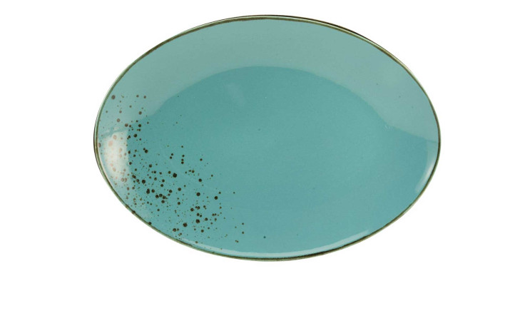 Creatable Servierplatte Nature 35 cm, ovales Steingut mit schwarzen Sprenkeln, von oben auf weißem Grund dargestellt.