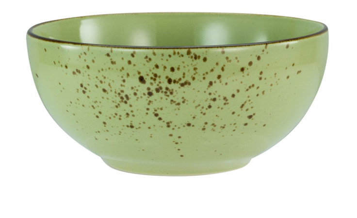 Die Creatable Buddha Bowl Nature 17,5 cm ist mit braunen Sprenkeln und einem dunklen Rand auf weißem Hintergrund versehen.