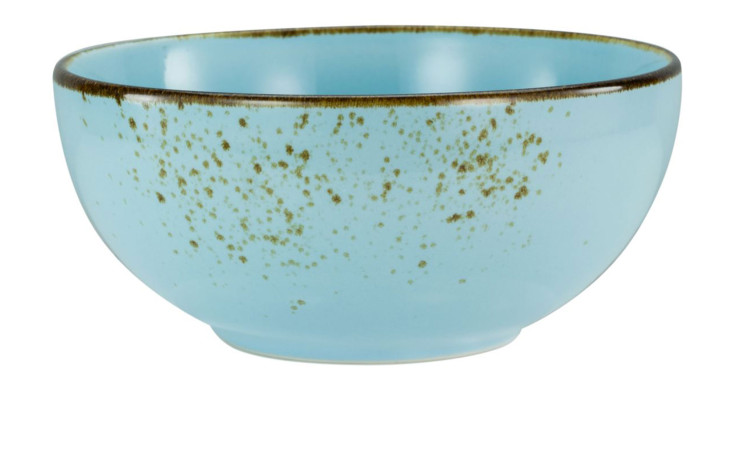 Eine Buddha-Schale Natur 17,5 cm von Creatable, hellblau mit braunen Sprenkeln und einem dunklen Rand, auf einem weißen Hintergrund.