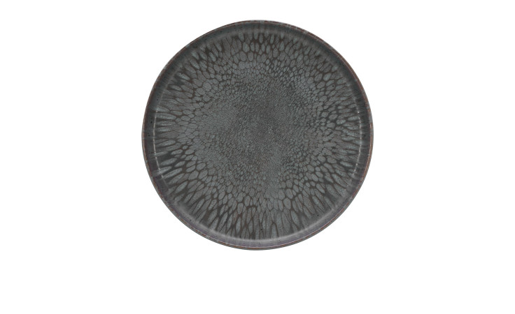 Creatable Speiseteller Uno 28 cm, runder Teller aus Steingut mit Strukturlackierung Volcano Dark, abgebildet auf weißem Hintergrund.