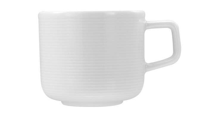 Creatable Kaffeeobere Session 250 ml weißer Becher mit strukturierter Oberfläche, quadratischem Henkel und 8 cm Durchmesser.