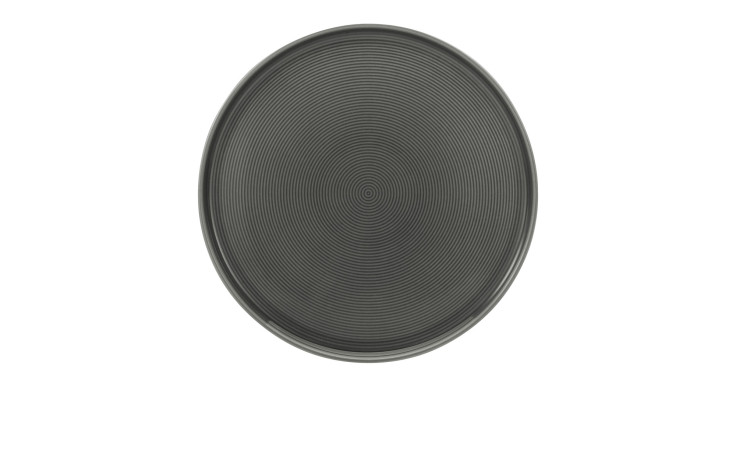 Ein runder grauer Dessertteller Session 20 cm von Creatable, mit konzentrischen Rillen, auf weißem Hintergrund.