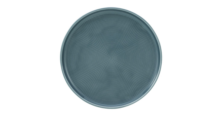 Der Creatable Speiseteller Session 26 cm ist ein runder blauer Teller mit konzentrischen Rillen, der von oben auf weißem Grund dargestellt ist.