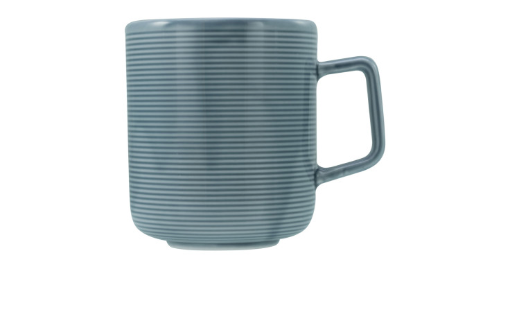 Creatable Kaffeebecher Session 400 ml, mit strukturierten Querstreifen und quadratischem Henkel, Durchmesser 8 cm.