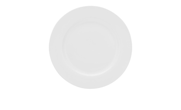 Der Creatable Speiseteller Fleur Royal 27 x 27 cm aus creme-weißem Porzellan, von oben gesehen auf weiß.