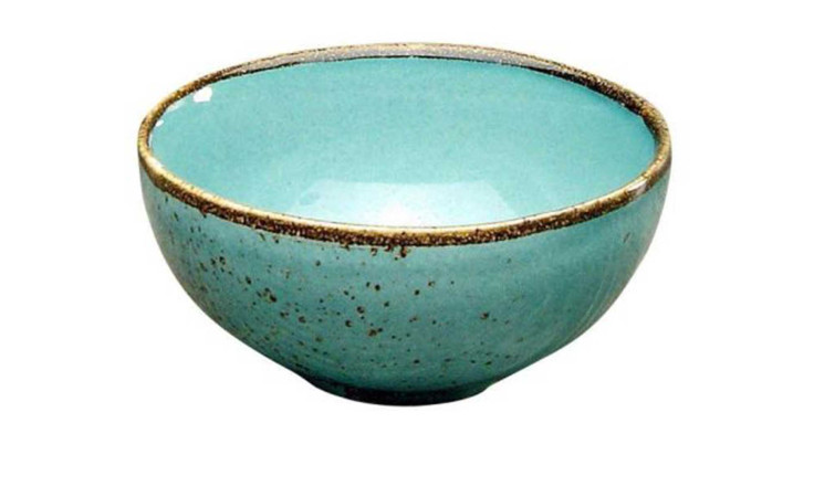 Die Creatable Dipschale Nature 11,5 cm hat einen braun gesprenkelten Rand auf einem strahlend weißen Hintergrund.