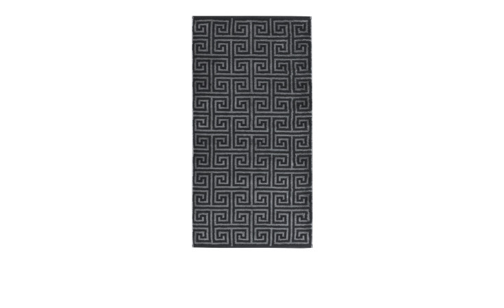 Cawö Duschtuch Allover 80 x 150 cm mit dunklem griechischen Schlüsselmuster auf hellem Hintergrund, weiß abgesetzt.