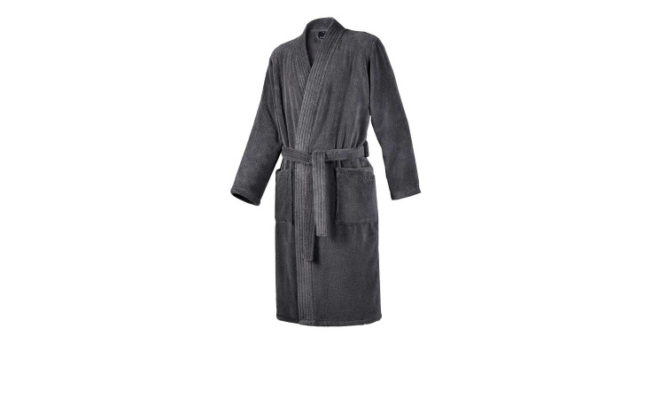 JOOP! Herrenbademantel Gr. 54/56, dunkelgrau, Naturfaser, lange Ärmel, Bindegürtel, Fronttasche.