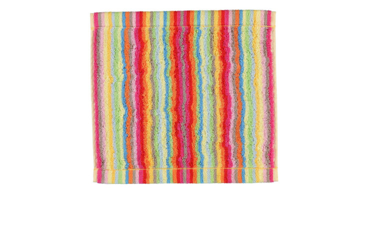 Cawö Seiftuch Lifestyle 30x30 cm: buntes Handtuch mit vertikalen roten, gelben, blauen, rosa und grünen Streifen auf weiß.