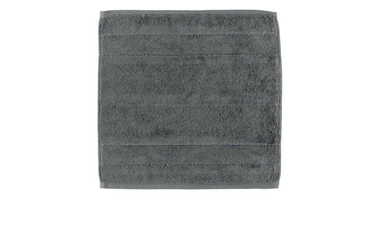 Ein dunkelgraues Cawö Seiftuch Noblesse 30 x 30 cm mit gefütterter Textur, abgebildet auf einem weißen Hintergrund.
