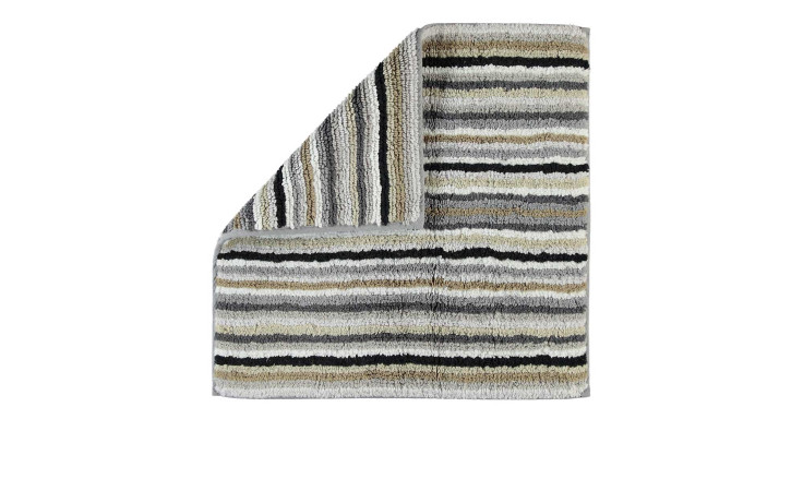 Cawö Badteppich Lifestyle 60x60 cm in Grau/Beige, Naturfaser, mit horizontalen Streifen.