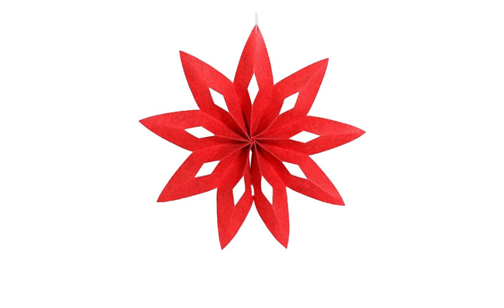 Der DPI Filzstern 50 cm ist ein roter achtzackiger Papierstern, ideal für festliche Dekorationen oder als Accessoire.