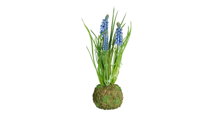 Muscari 23 cm mit blauen Blüten und grünen gräsern aus Kunststoff.