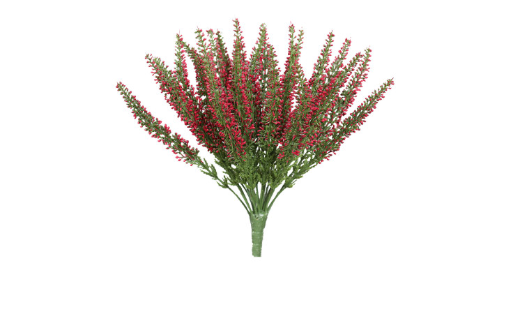 Der Strauß Erika 26 cm besteht aus roten Heideblüten mit grünen Stielen und Blättern, ideal für Dekorationen.