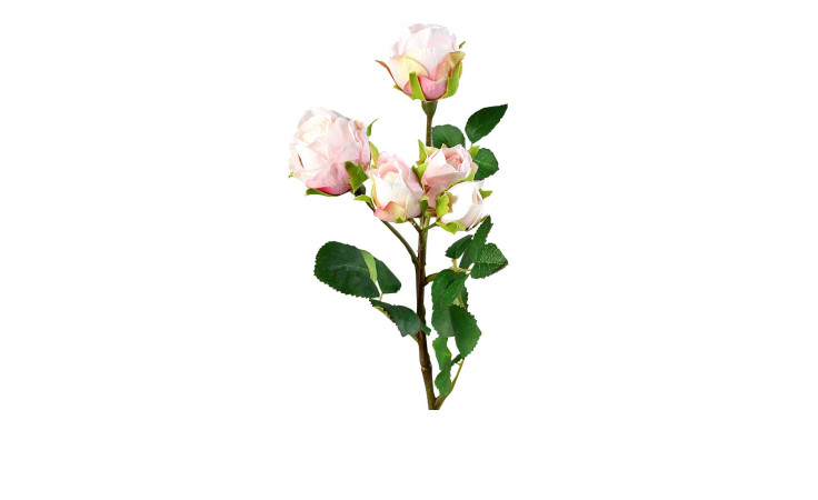 Mini-Rosenzweig 37 cm aus Kunststoff mit rosa Blüten und grünen Stiel und Blätter.