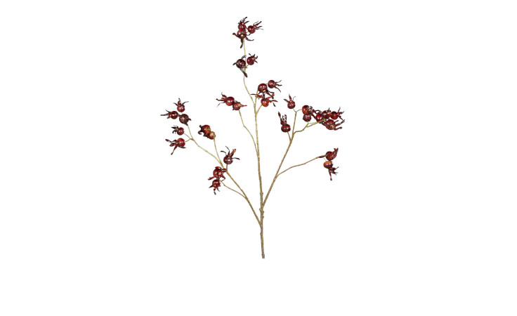 Der Hagebuttenzweig 97 cm zeigt rote Kunststoffbeeren auf hellbraunen Stielen vor einem weißen Hintergrund.