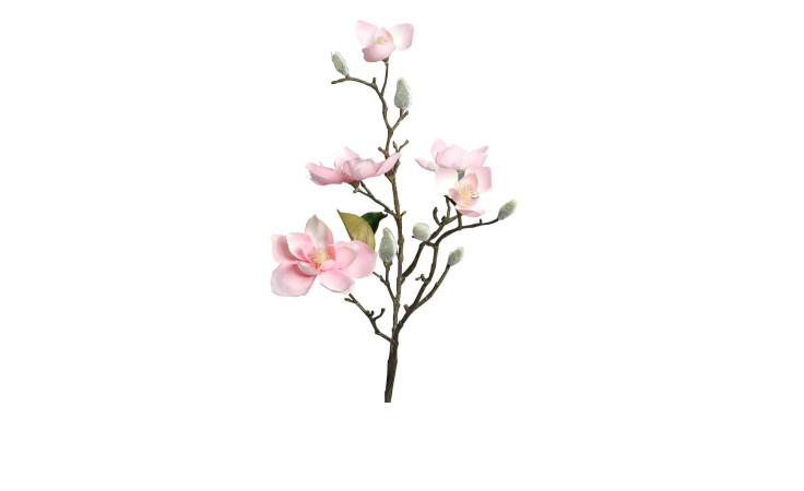 Magnolie 64 cm aus Kunststoff mit rosa Blüten und weißen Applikationen, sowie einen braunen Stiel.