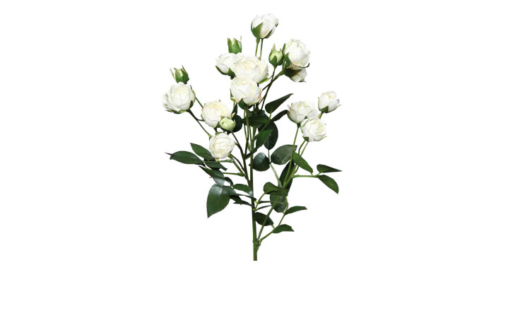 Rosenzweig 55 cm aus Kunststoff mit weißen Blüten und grünen Stiel und Blätter.