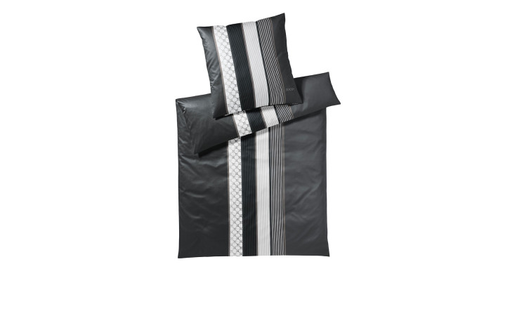 Joop JOOP! Mako-Satin-Bettwäsche 135 x 200 cm in Schwarz und Grau mit eleganten gestreiften und gemusterten Akzenten.
