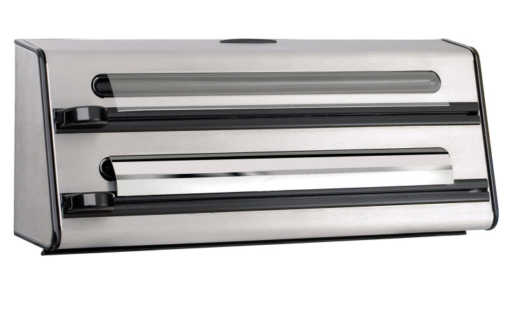 Emsa Schneidabroller Contura in Silber spendet Folie, Kunststoff und Frischhaltefolie; Edelstahl, wandmontiert.