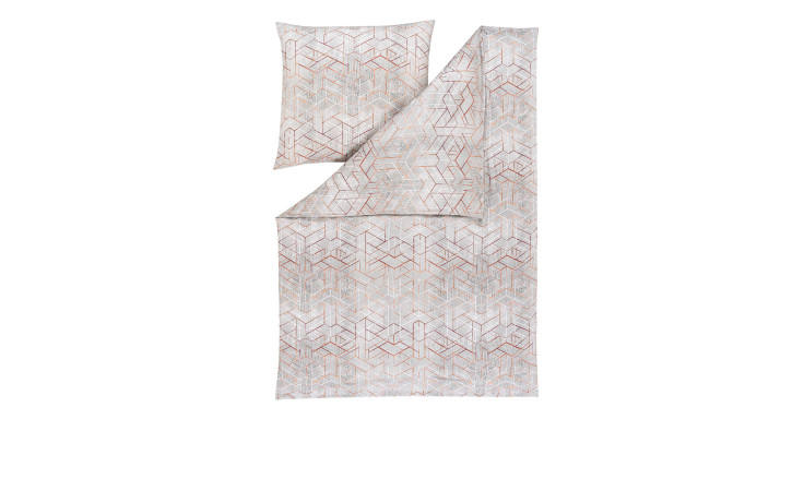 Estella Mako-Satin-Bettwäsche Joaquin 155x220cm mit geometrischem Muster auf weißem Hintergrund.