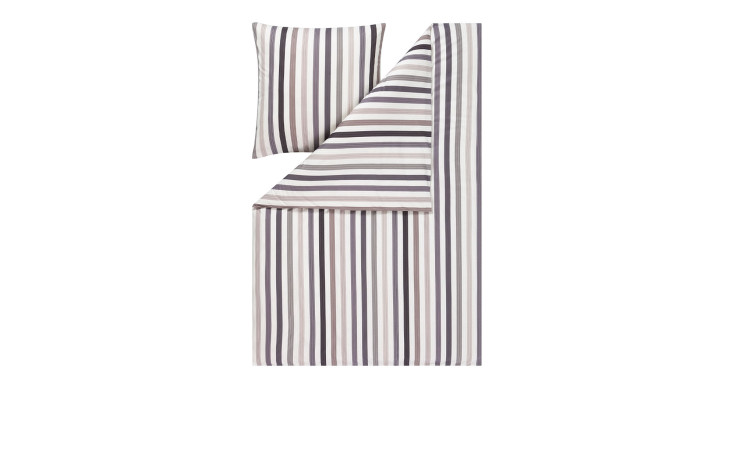 Estella Mako-Jersey-Bettwäsche Tavaro 135x200 cm mit Kissenbezug, gestreift in Grau, Weiß und Beige.