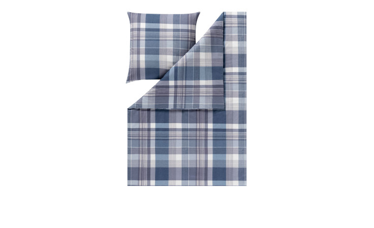 Estella Flanell-Bettwäsche Ravenna 155x220 cm, blau-weiß-grau kariert mit passendem Kissen- und Bettdeckenbezug.