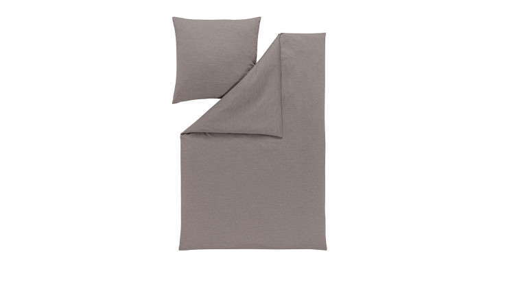Estella Mako-Jersey-Bettwäsche Takoma 135x200 cm in Grau mit Kissen- und Bettdeckenbezug, auf weißem Hintergrund.