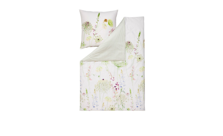 Estella Satin-Bettwäsche Maedow 155x200 cm, Kissenbezug 80x80, in weicher Baumwolle mit botanischem Muster.