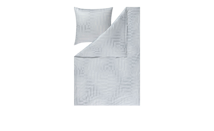 Mako-Jersey-Bettwäsche Theo 135 x 200 cm in hellem Grau, geometrisch gemustert, sauber gefaltet auf weißem Hintergrund.