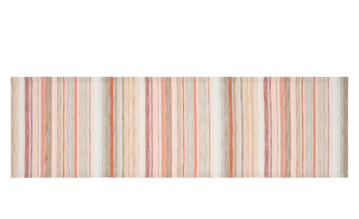 Tischläufer Pina Colada von Ambiente Trendlife: 40x140 cm, beige, apricot-orange, koralle & hellgraue Streifen auf weiß.