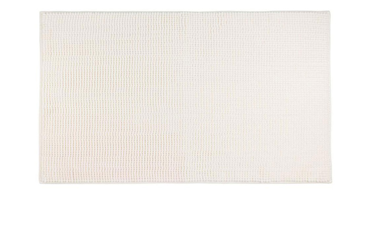 Der Gözze Badteppich Chenille 50 x 70 cm in Natur Weiß zeichnet sich durch eine dezente Waffelstruktur aus.