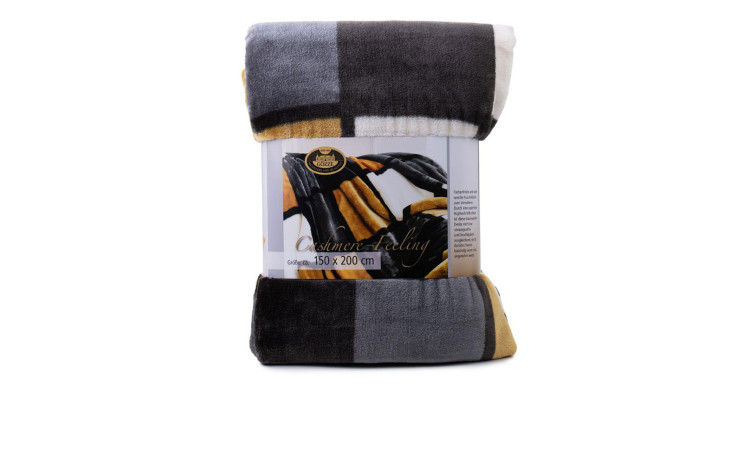 Gözze Heimdecke Cashmerefeeling, 150x200 cm, grau-schwarz-weiß-senf-beige Karo, Synthetikfaser.