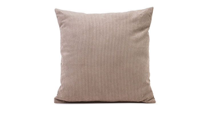 Das Ambiente Trendlife Kissen Capri 45 x 45 cm ist ein beigefarbenes, gestreiftes Cordkissen mit Synthetikfüllung.