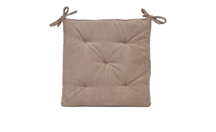 Ambiente Trendlife Sitzkissen Capri 40x40 cm, taupefarbener Kord mit Knöpfen, Jacquard-Detail und Eckbändern.