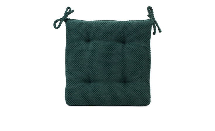 Dunkelgrünes Sitzkissen Sven 40 x 40 cm von Ambiente Trendlife mit Rautensteppung und Bindebändern auf Weiß.