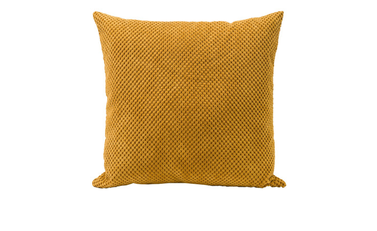 Kissen Sven 45x45 cm in Senf Gelb von Ambiente Trendlife aus Synthetikfaser vor weißem Hintergrund.