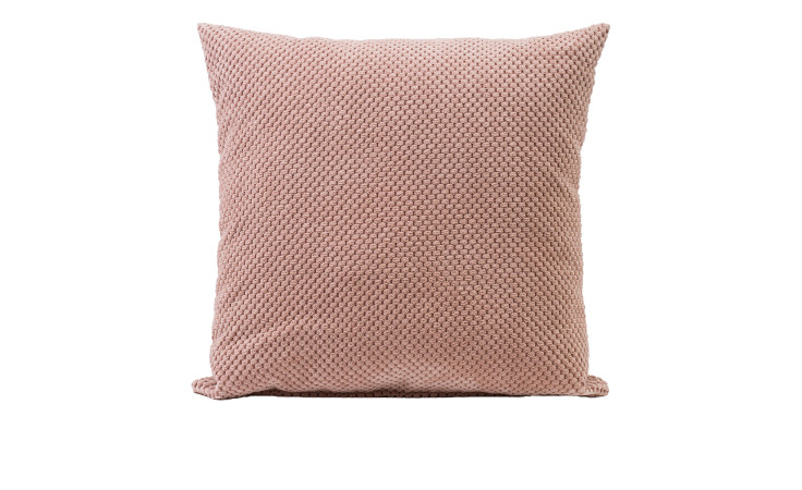 Ein rosa strukturiertes Kissen Sven 60x60 cm von Ambiente Trendlife in Synthetikfaser, Strickmuster, auf weißem Grund.