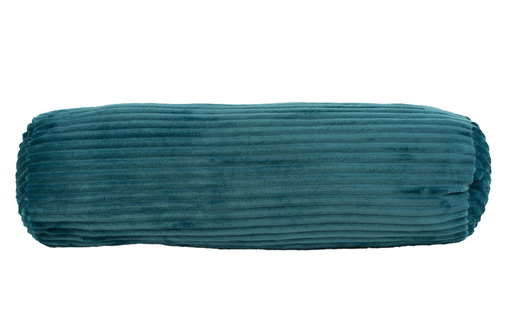 Blaugrüne Gözze Nackenrolle Cord 70 x 22 cm mit geripptem Bezug, Kunstfaserfüllung, abgebildet Seitenansicht auf weiß.