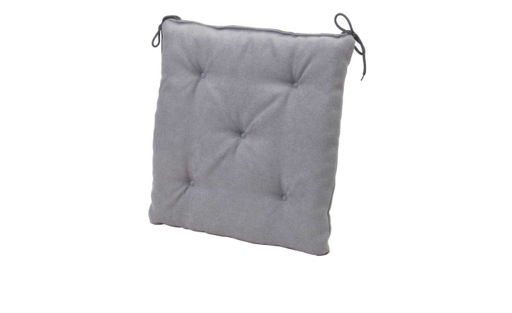 Ein quadratisches graues Ambiente Trendlife Sitzkissen 40 x 40 cm mit Knopfheftung, Schaumstofffüllung und zwei oberen Eckbändern.