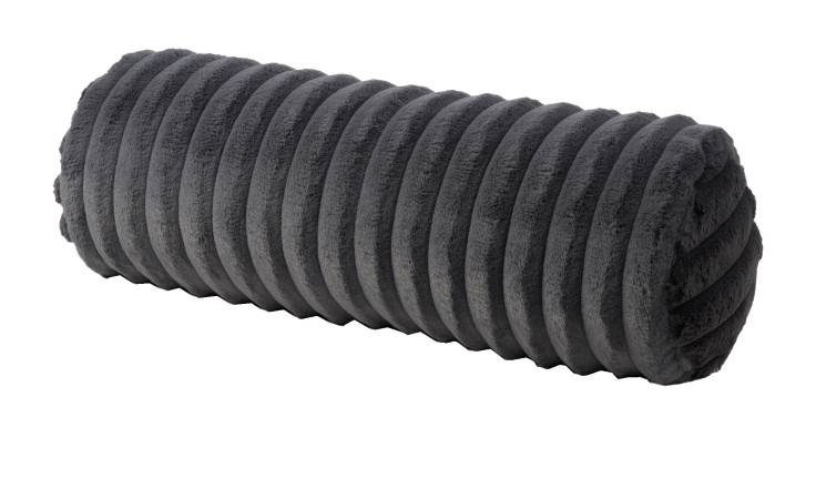 Die Ambiente Trendlife Kissenrolle Vito (60 x 20 cm) aus anthrazitfarbenem, geripptem Kunststoff, abgebildet auf weißem Grund.