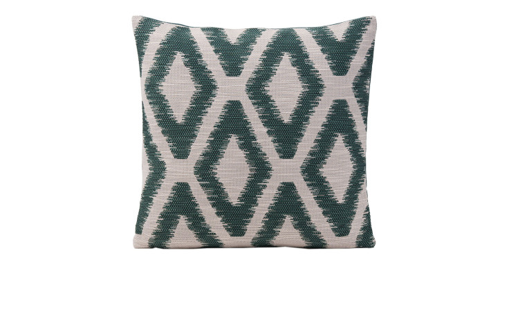 Kissenhülle Polydor 40x40 cm von Ambiente Trendlife mit cremefarbenem Grund und petrolgrünem Rauten-Zickzackmuster.