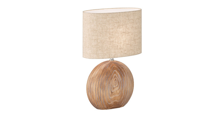 Tischleuchte Tobse 53 cm holzfarben mit hellem Lampenschirm.